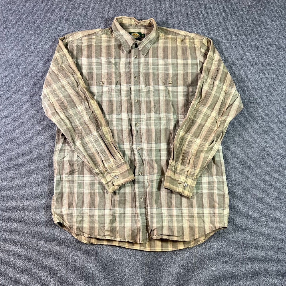 Cabela's Outdoor Gear Shirt Mens L Tall Khaki Plaid Button-Up Utility Workwear